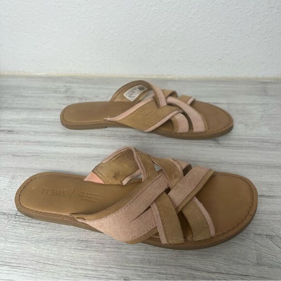 TOMS Val Slide Sandal Flip Flop style Size 7 Coral Pink & Tan - Picture 5 of 8